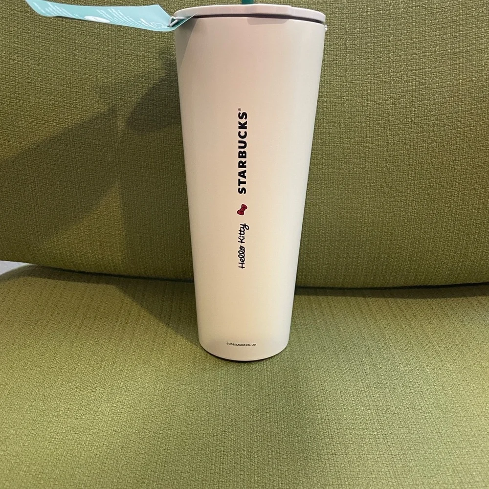 Starbucks White Hello Kitty Tumbler with Red Bow